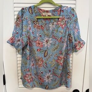 LOFT Vibrant Floral Top in Blue and Pink